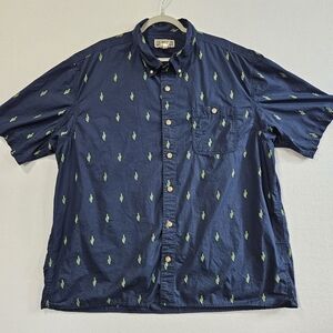 Duluth Trading Company Navy Blue Cactus Button Down‎ Short Sleeve Shirt Size 2XL
